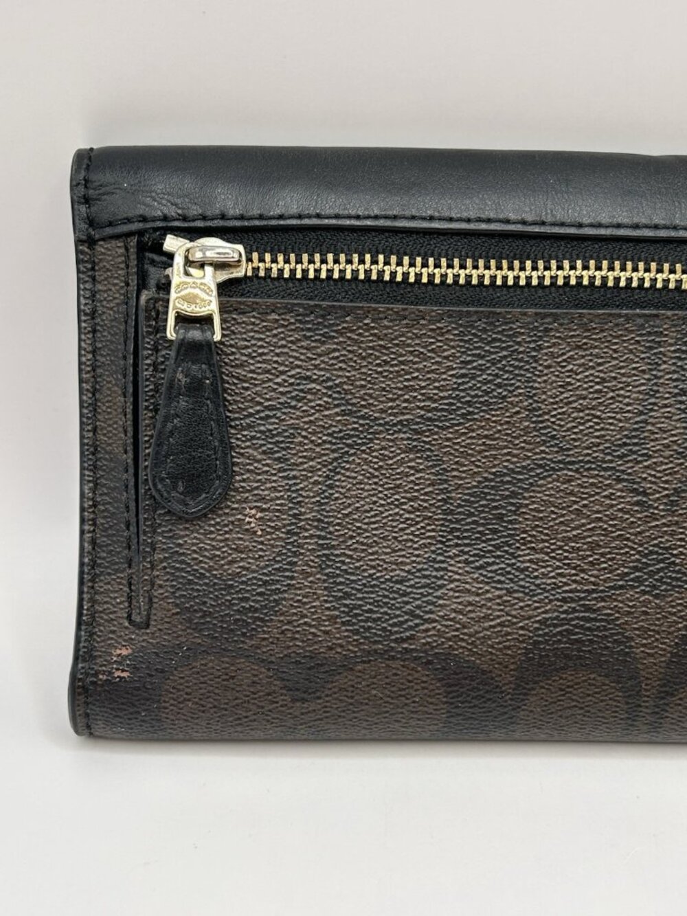 Coach F57319 Signature Monogram Tri-Fold Long Checkbook Wallet PVC Leather Brown - Picture 5 of 16